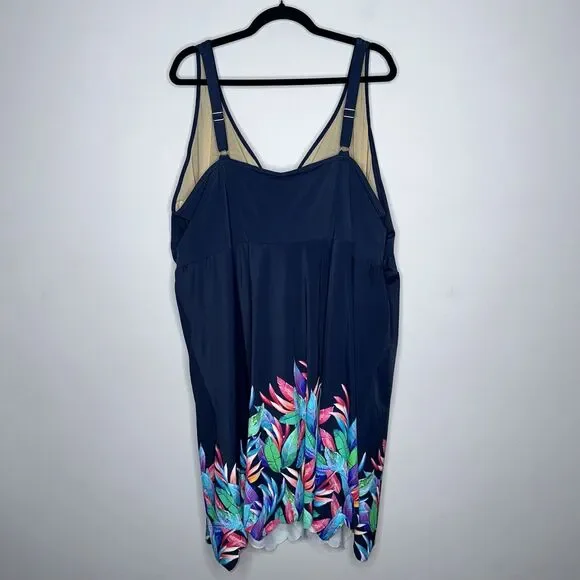 Swimsuits For All Women’s Floral Border Swim Dress Navy Blue Size 34 - Picture 4 of 6